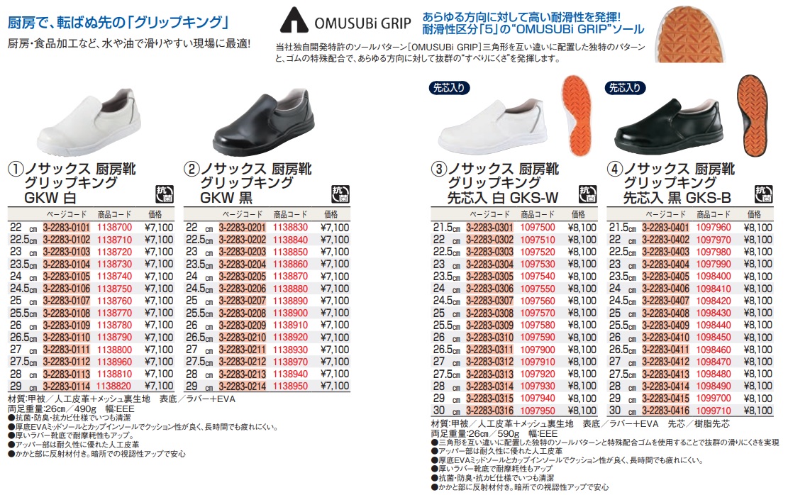 限定価格セール ノサックス 厨房靴 グリップキング 先芯入 黒 GKS-B 21.5cm