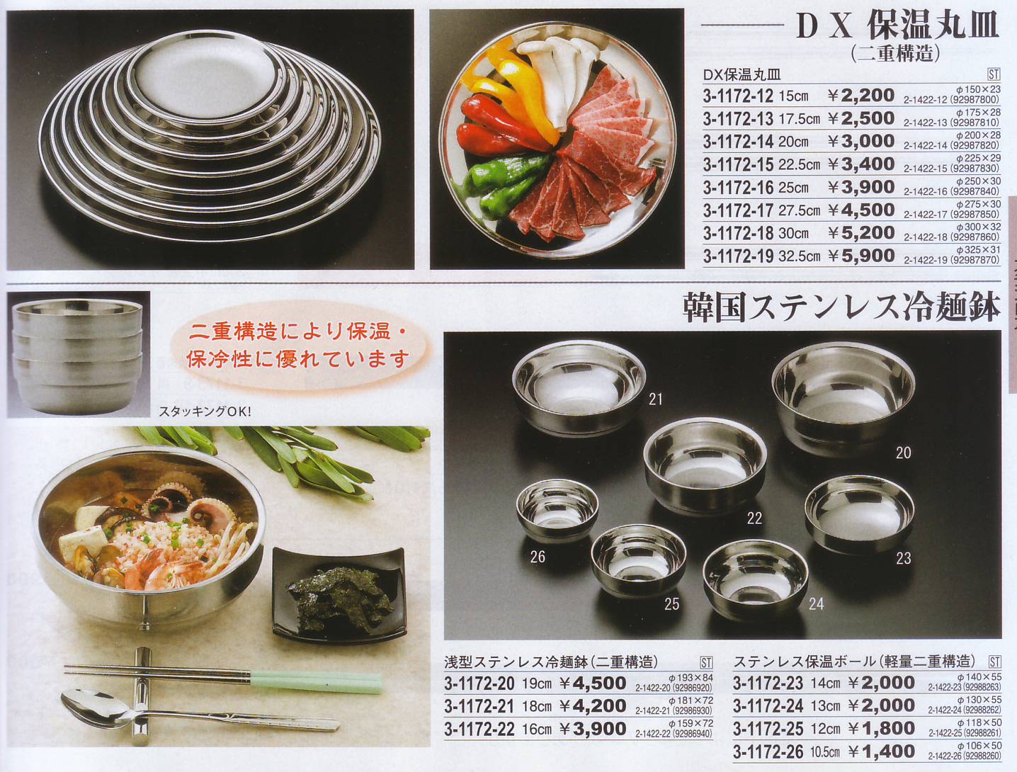 中空ステンレス保温飯器 小皿 冷麺鉢 ステンレス丸皿 DX保温丸皿 浅型 