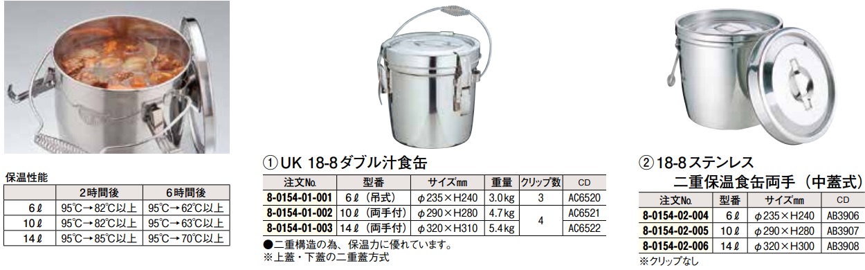 SA18-8ダブル汁食缶 フック付 10L 両手付 ASY09010｜その他キッチン、台所用品